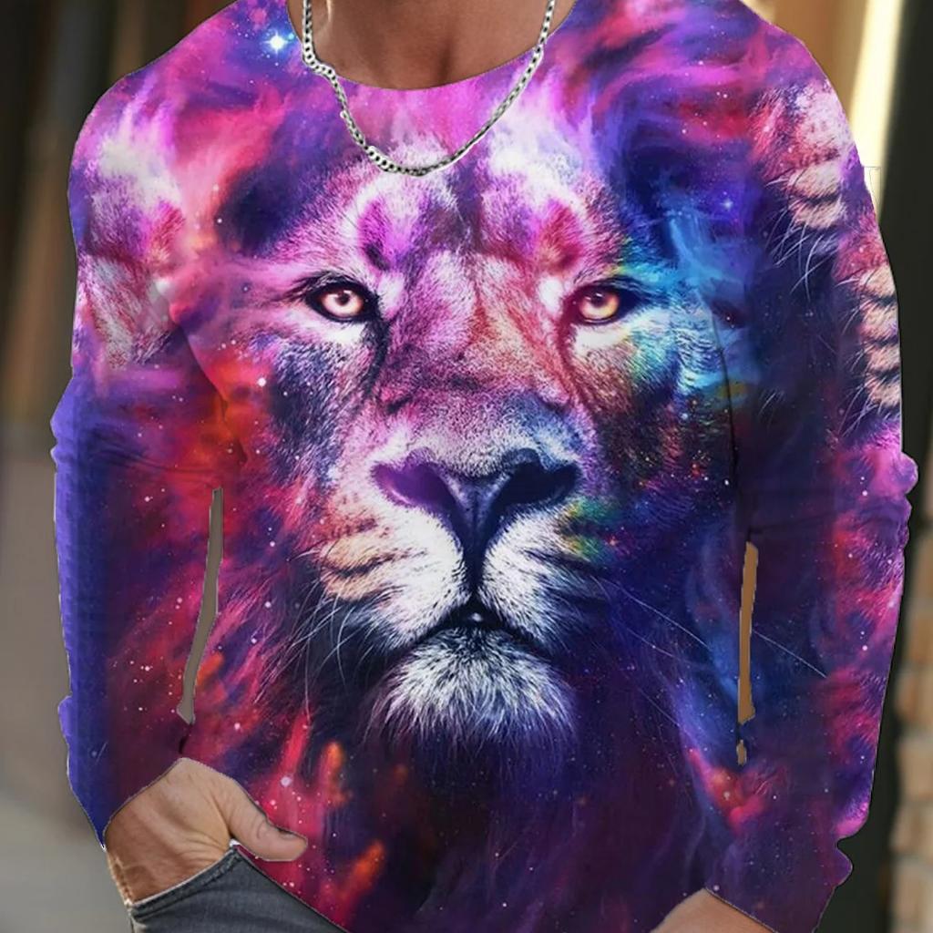 Винтажная мужская футболка с длинным рукавом, рубашки с 3d принтом, модные мужские футболки с короткими рукавами и изображением волка, уличная одежда большого размера, футболки