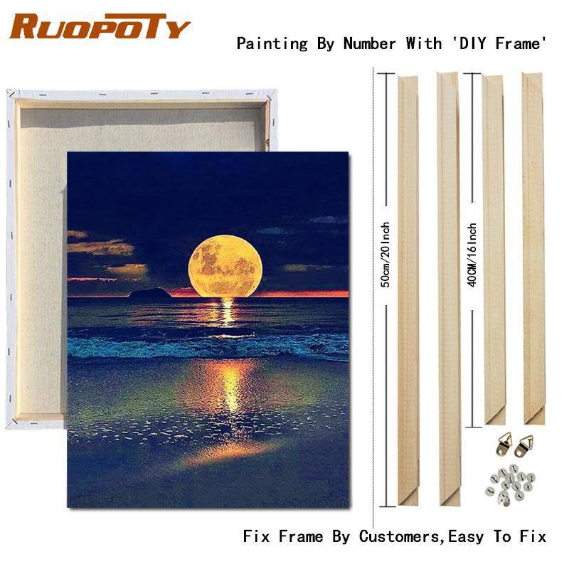 RUOPOTY Paint By Numbers Moon Wall Art Unique Gift DIY Frame Hand Painted Picture By Numbers Landscape For Living Room