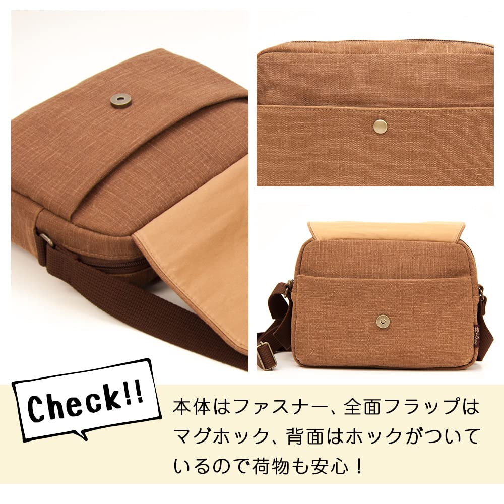 Shoulder persimmon dyed canvas made in horizontal shoulder [creare KIKI] bag, small, bag, Japan, flap, bag, KS-166 (Hana Sarasa)
