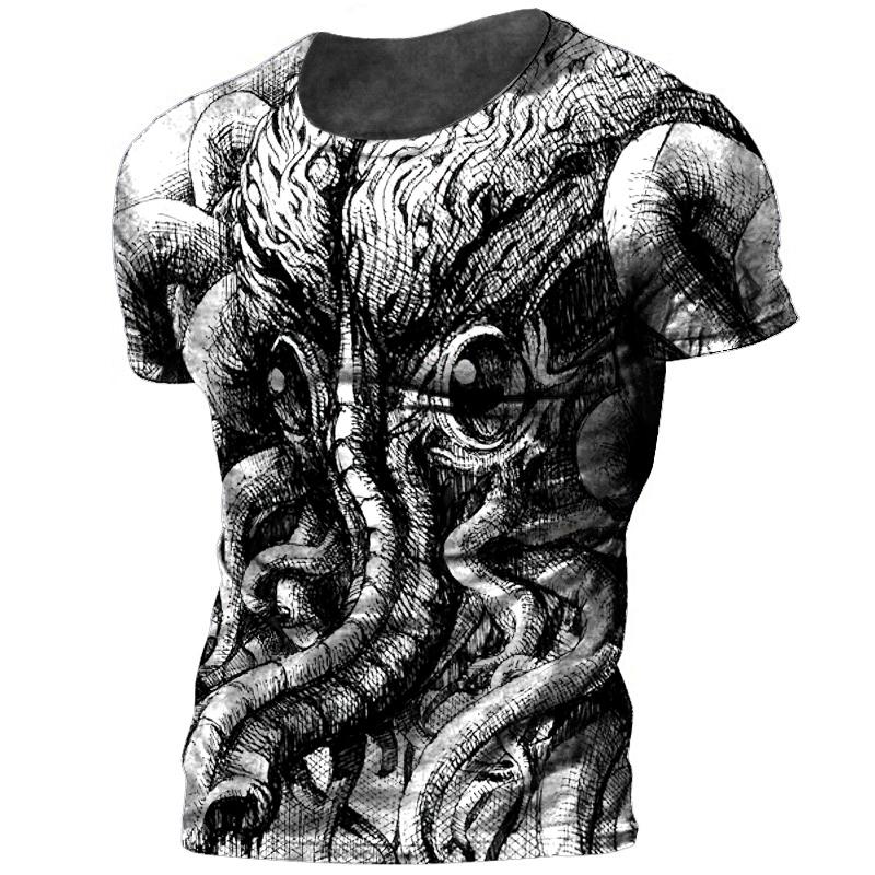 Шикарная мужская футболка Cthulhu Myth с 3D принтом Terror Monster, большой топ с круглым вырезом, летняя модная повседневная Повседневная дышащая ткань
