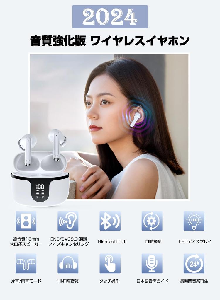 Bluetooth with Enhanced Sound Wireless Earphones Bluetooth Earphones Bluetooth Earphones Canal Type ENC Call Noise Canceling LED Display With