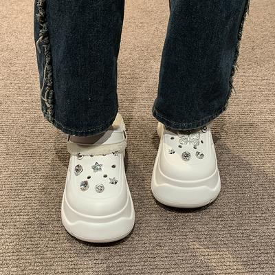 Мода 2024 года, осень и зима, новые женские повседневные однотонные плюшевые тапочки из хлопка со стразами и бабочками