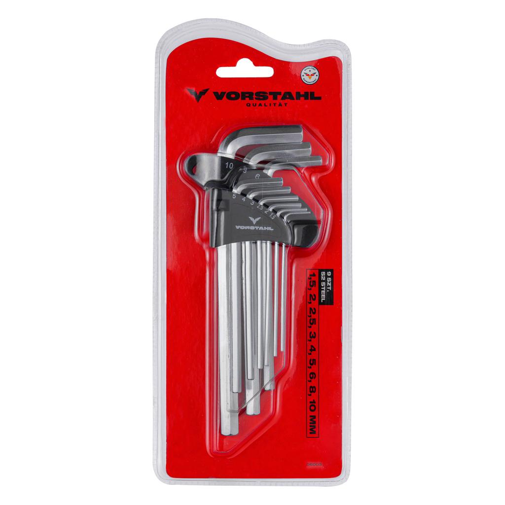 SET OF ALLEN KEYS Allen keys long 9 pcs 1.5-10mm Vorstahl