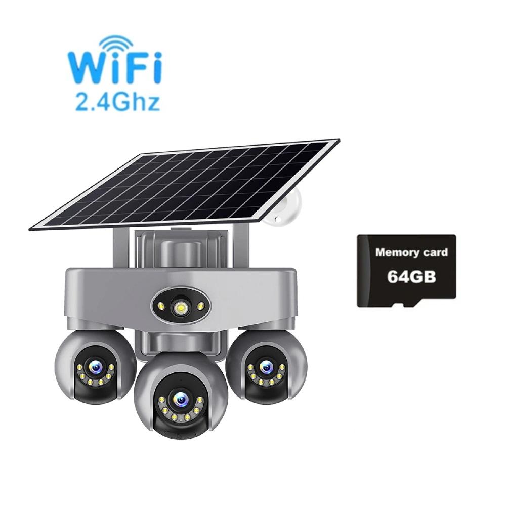 Solar PTZ Camera – 4G/WiFi Outdoor Security with 3-Screen View, Optional LED Light, 2-in-1 Surveillance & Night Lighting