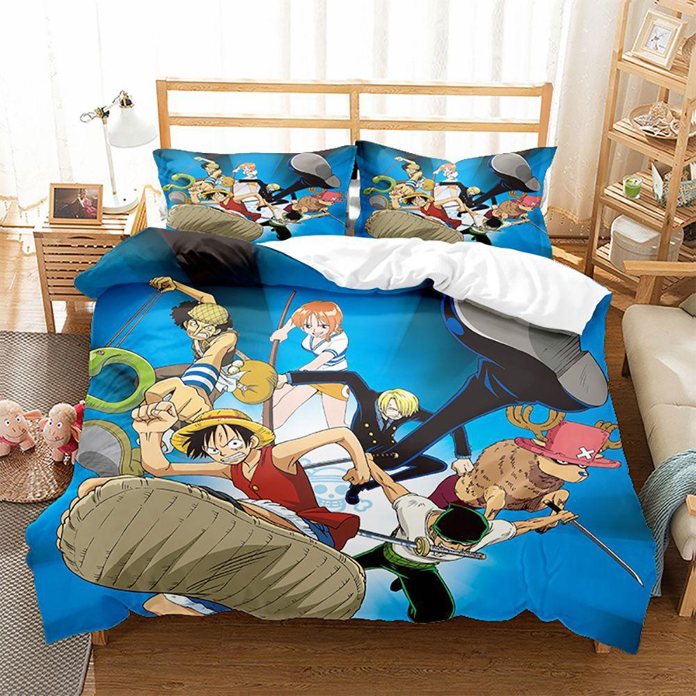 ONE PIECE series Luffy cartoon animation 3d digital printing children's student dormitory/home three-piece set