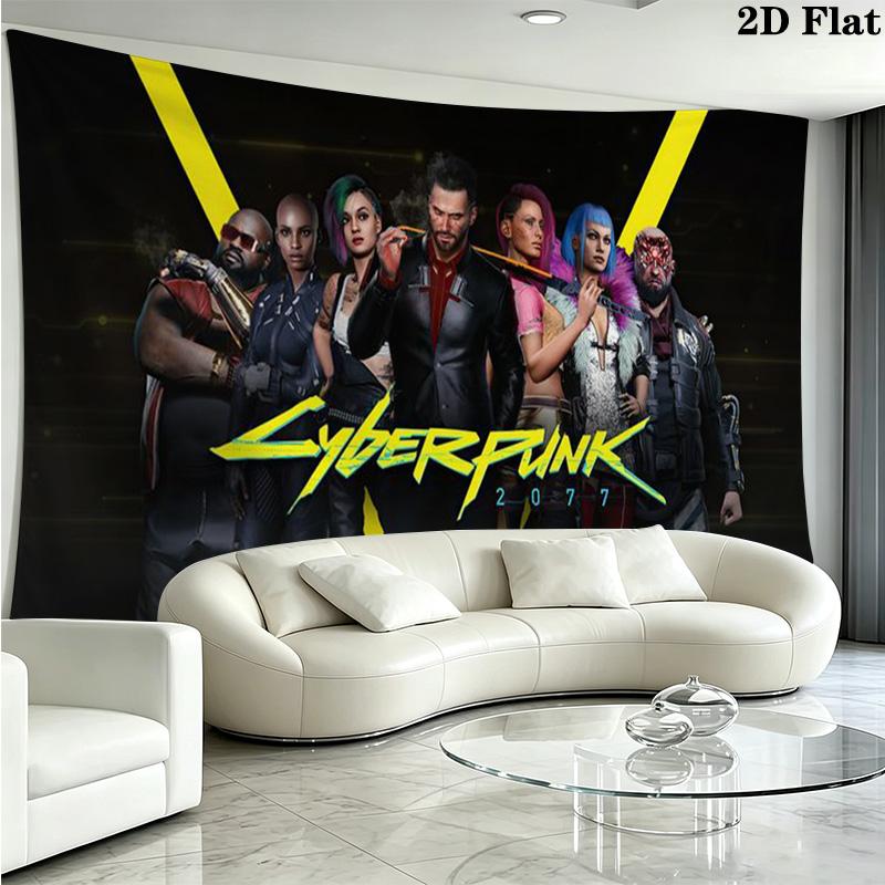 Cyberpunk 2077 Wall Tapestry Aesthetic Wall Hanging Printed Fabric Blanket Decorative Tapestries for Bedroom Living Room Home Decor