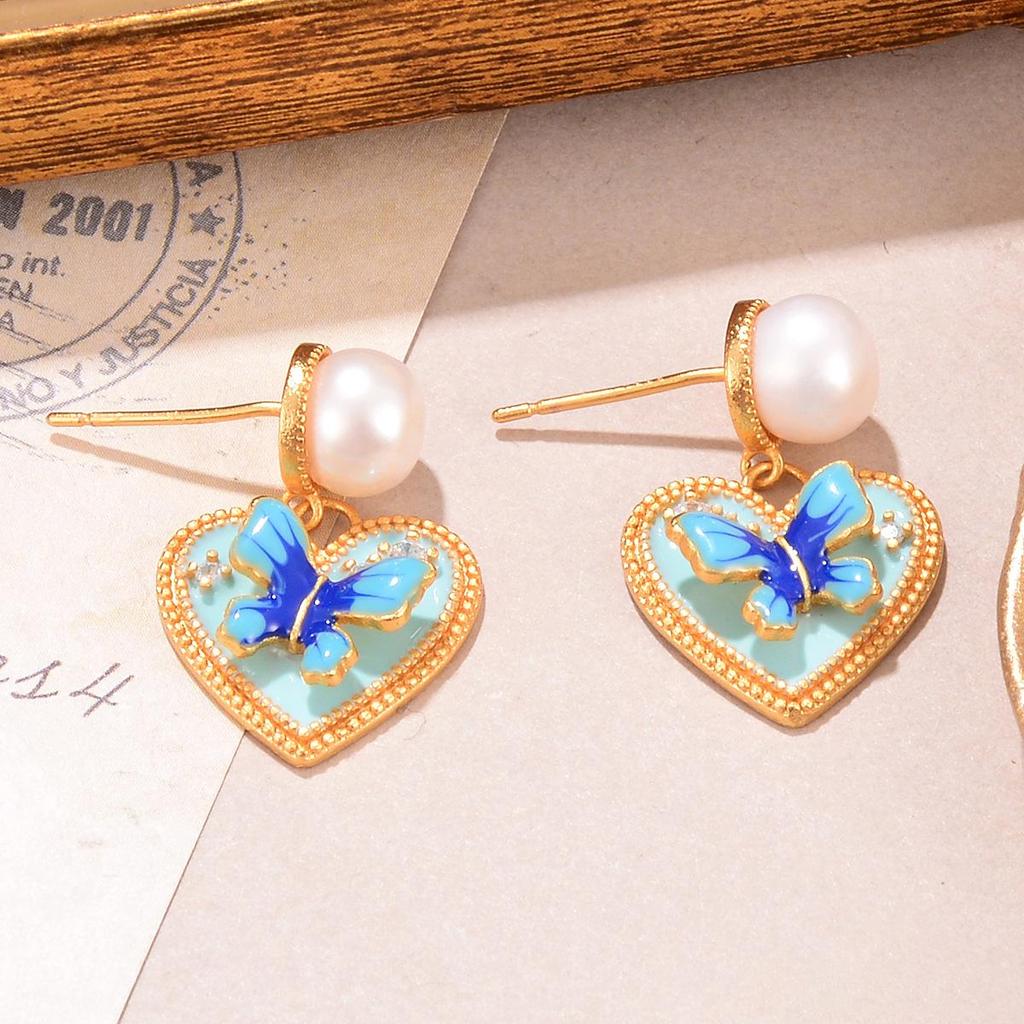 Серьги-бабочки из бирюзового жемчуга: Серия градиентной масляной живописи с кисточками для женщин
