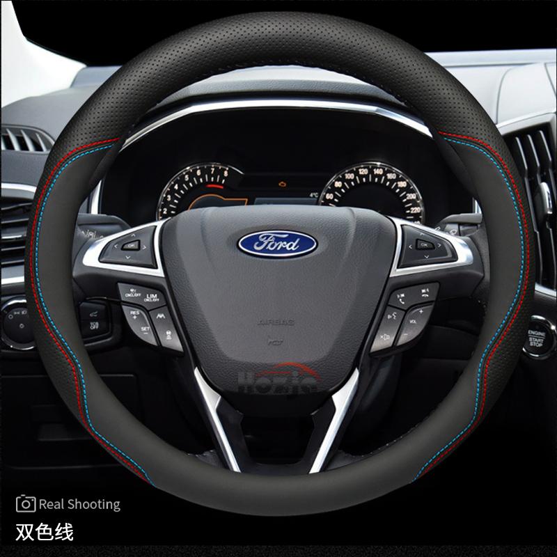 TQ012Leather Car Steering Wheel Cover for Ford Territory Maverick Everest Sport Mustang Focus Kuga Explorer ST Line Ranger 2025 2026