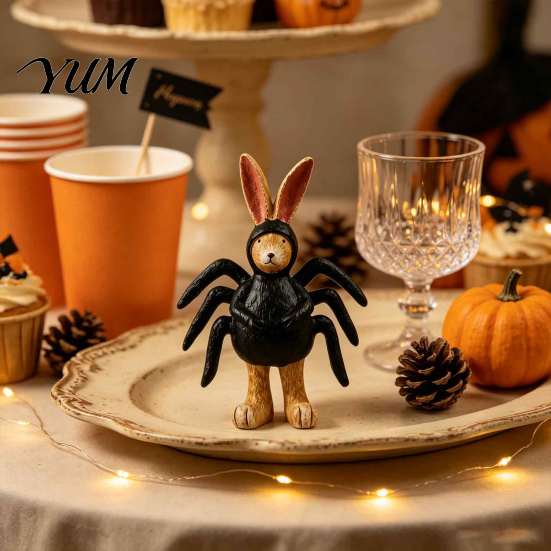 Sweet Cool Rabbit Decor Halloween Spider Bunny Figurine, Resin Statue with Legs, Spooky Cute Tabletop for Bookshelf Mantel, Gift Small Display