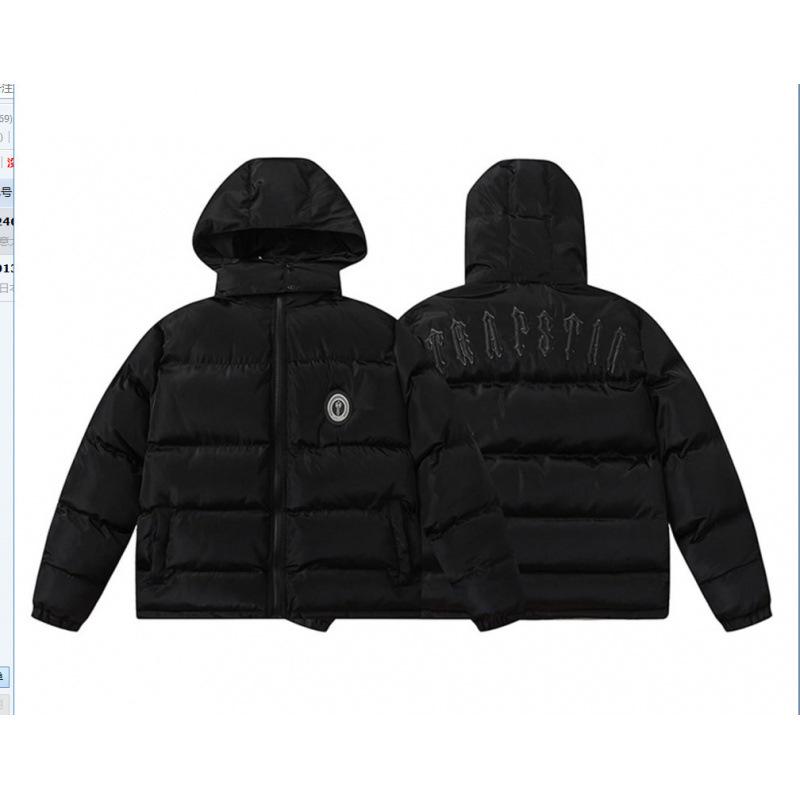 Стильная черная куртка Trapstar из ПУ кожи с отстегивающимся капюшоном - Утепленная хлопковая парка для пары В наличии