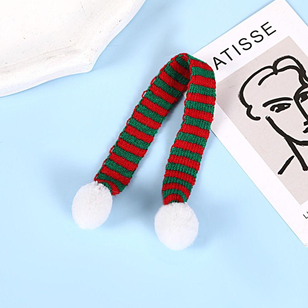 Red And White Knit Scarf Doll Decoration Stripes Mini Knitting Scarf Doll Accessories