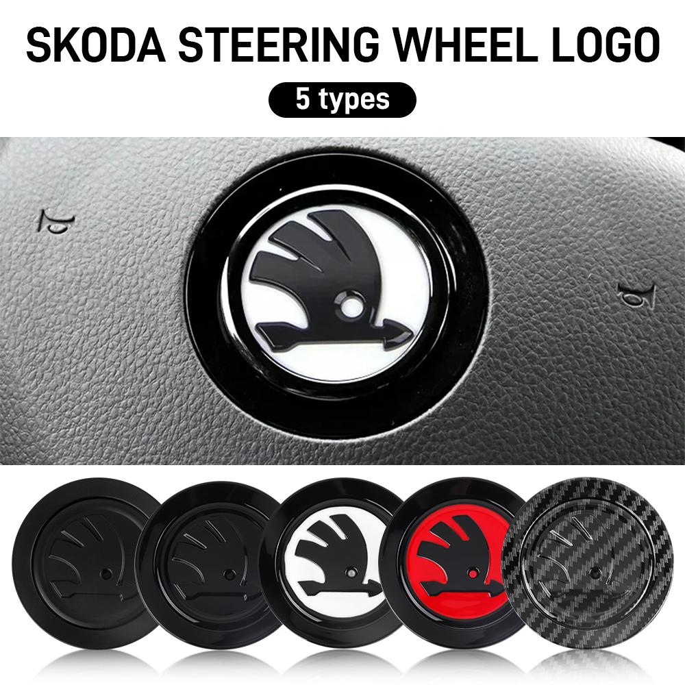 YMK5 ABS Car Steering Wheel Badge Emblem Sticker Auto-Styling Decals Accessories For Skoda Kodiaq Octavia Enyaq Kamiq Scala Rapid RS