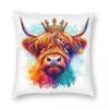 Scottish Highland Cow Wearing Crown Square Pillowcase Polyester Linen Velvet Printed Zip Decorative Car Cushion Cover