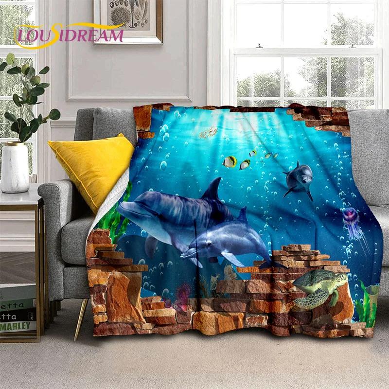 3D Illusion Underwater World Seabed Shark Dolphin Soft Flannel Blankets,Throw Blanket Comfortable Blanket for Beds Home Bedroom