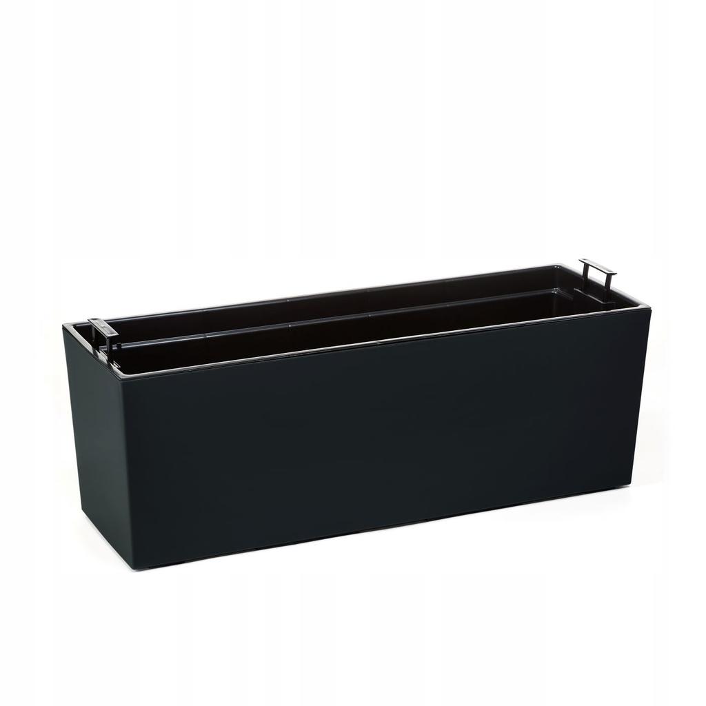 KADAX Doniczka Donica Skrzynka Balkonowa Z Wkładem Kwietnik Czarny Połysk 19x56cm