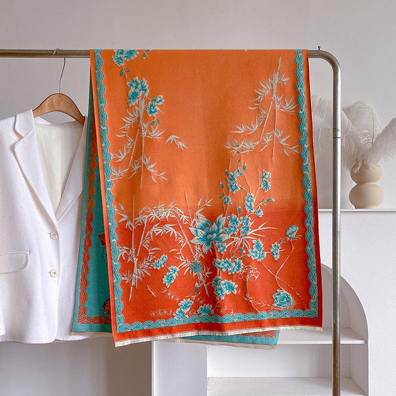 Sweet And Elegant, Literary And Artistic, Bamboo Shadow, Dark Fragrance, Light National Style Scarf, Women'S Double-Sided Double Wearing Shawl