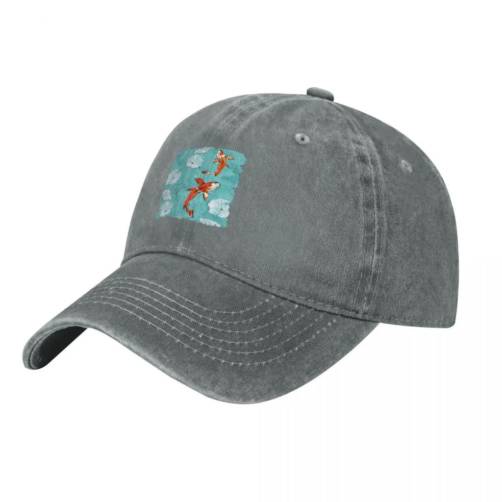 Waterlily koi in turquoise Baseball Cap Wild Ball Hat Rave funny hat Beach Womens Hats Unisexs