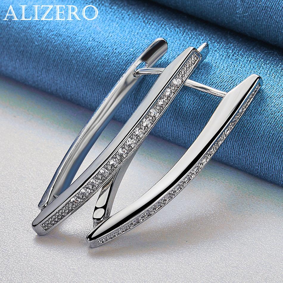 ALIZERO 925 Sterling Silver Earrings Inlay Zirconia V Hoop Earrings For Women Jewelry For Fashion Party and Daily Wear