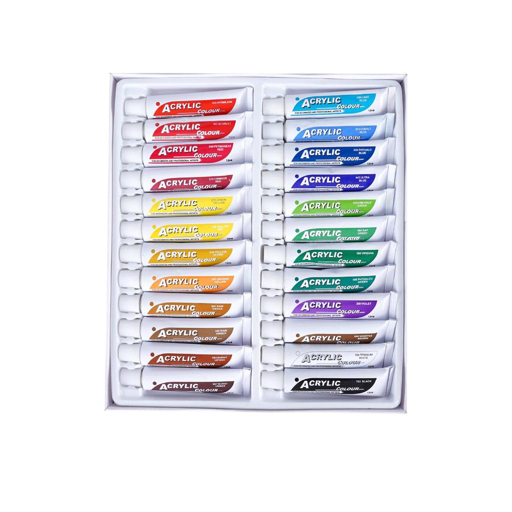 Набор акриловых красок из 24 цветов, 12 мл в алюминиевых тюбиках - Художественные принадлежности для начинающих