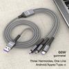 Car Data Cable 3 In1 Mobile Phone Charging Cable Fast Charge Typec For Jeep Grand Cherokee Wrangler JK Gladiator Compass Renegad