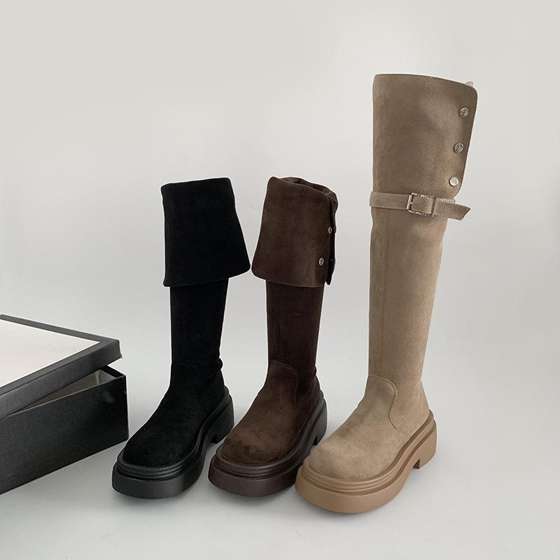 Модный темперамент Маленькие сапоги выше колена на толстой подошве Женские сапоги 2025 Новые летние тонкие высокие рыцарские сапоги