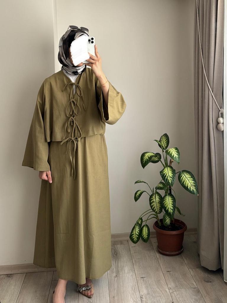 2025 Spring Muslim Women's Fashion Set: Tie-up Top and Loose Half Skirt