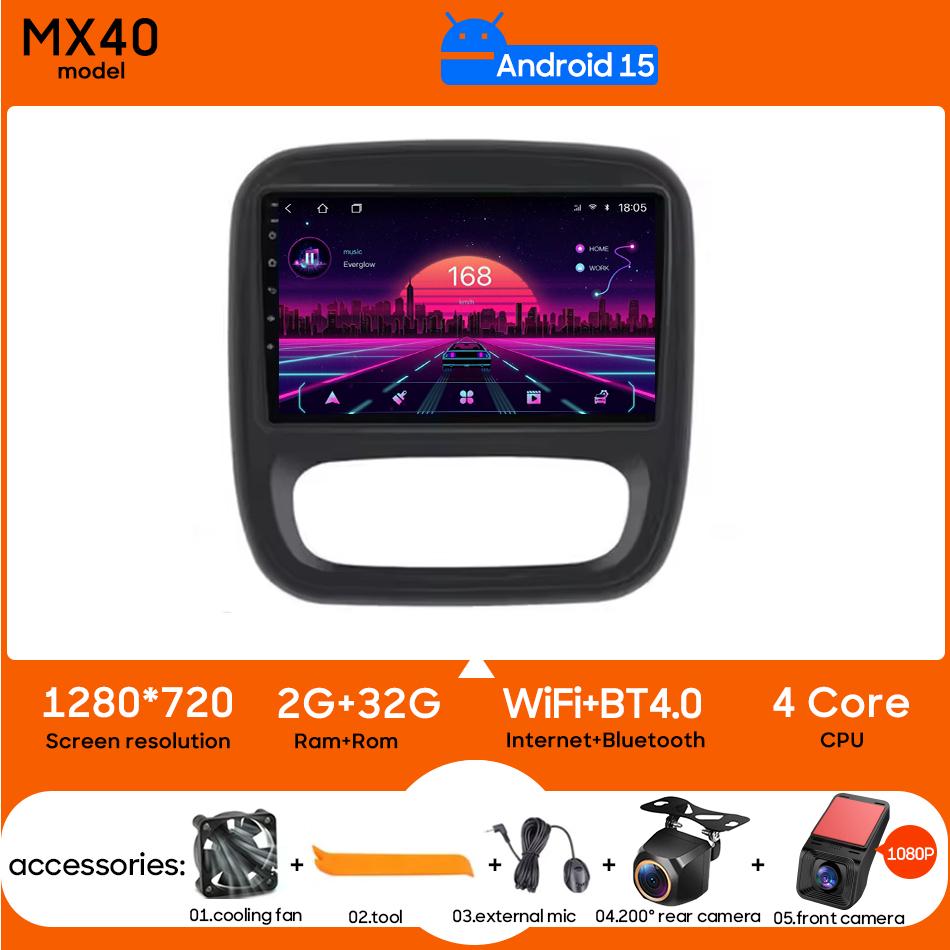 Autoradio multimédia Android 15 Carplay avec navigation pour Renault Trafic 3 2014 - 2021 pour Opel Vivaro B 2014 - 2018