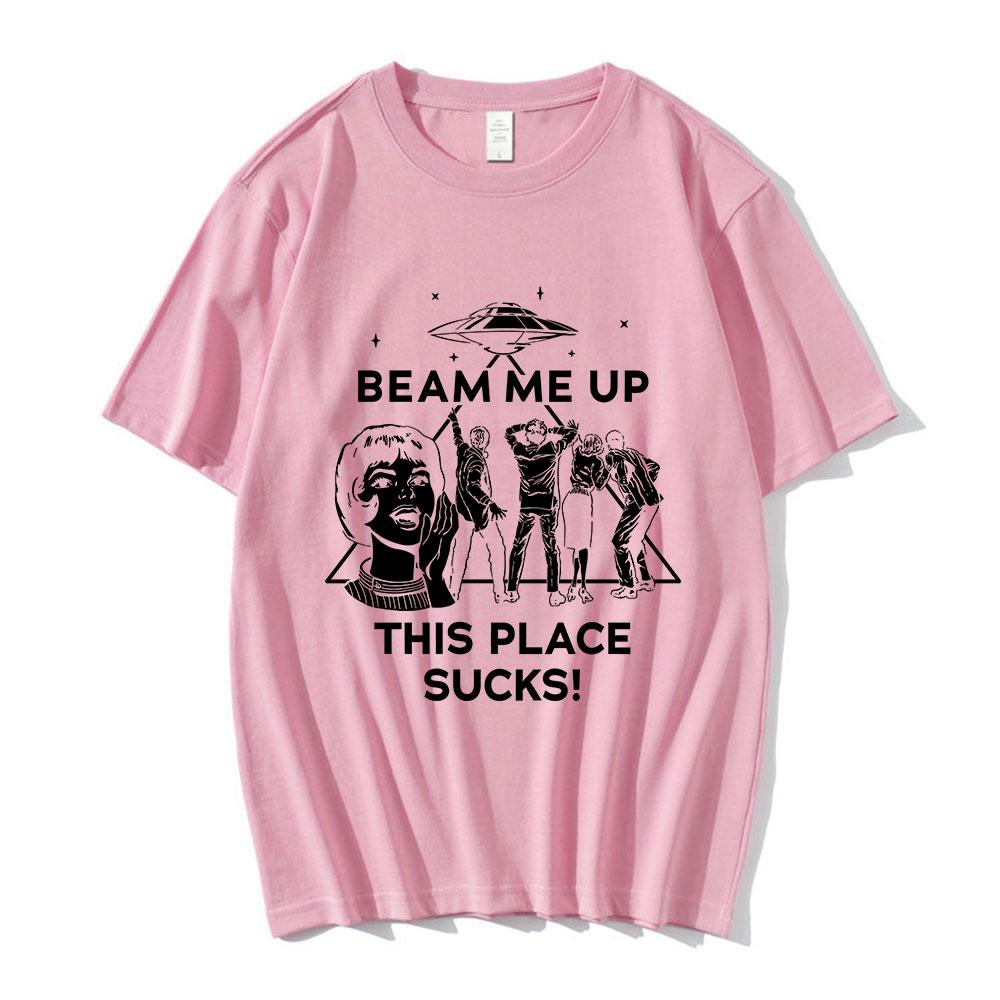 Beam Me Up This Place Sucks Eddie Munson Demogorgon T Shirt Unisex Women Cotton Casual Tshirts Fashion Short Sleeves Tshirt Tops