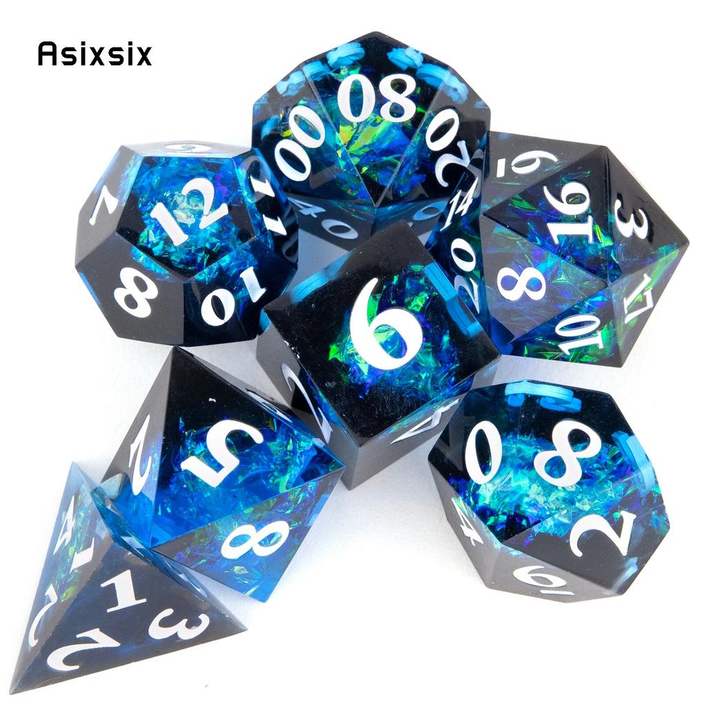 7 Pcs Dark Blue Resin White Number Sharp Edge Dice Polyhedral Dice Suitable for Role-Playing RPG Board Game