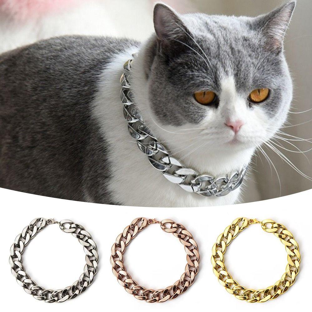 Cat Dog Gold Necklace Chain Dog Collar Adjustable Pitbull Collar Gold Collars for Small Medium Dog