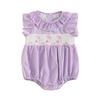 Baby Girls Rompers Easter Clothes Rabbit Embroidery Plaid Ruffles Round Neck Fly Sleeve Summer Bodysuits Jumpsuits