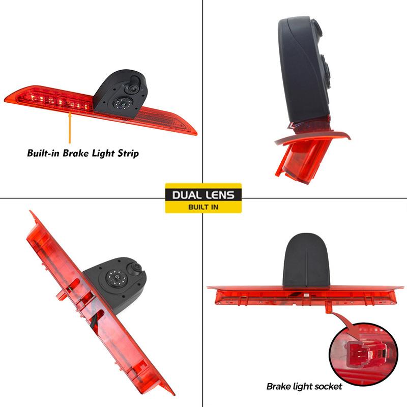 JIEPIE Twin Lens Brake Light Rear View Reverse Dual Lens Camera with 7" Room Mirror Monitor for Ford Transit MK8 (2014-Onwards)