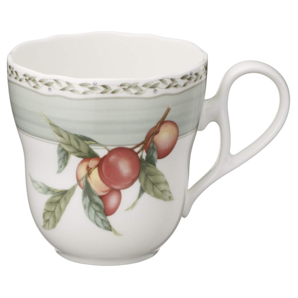 Noritake Кружка и тарелка (Парный набор) - Тарелка 19 см и кружка 375 мл, дизайн «Фруктовый сад», две кружки и две тарелки, тонкий фарфор (Белый с оттенком), M9719/4911-12
