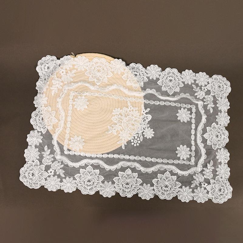 Embroidered Mesh Fabric Lace Placemats - Decorative Mats for Bedside Cabinets, Coffee Tables, or Photo Props.