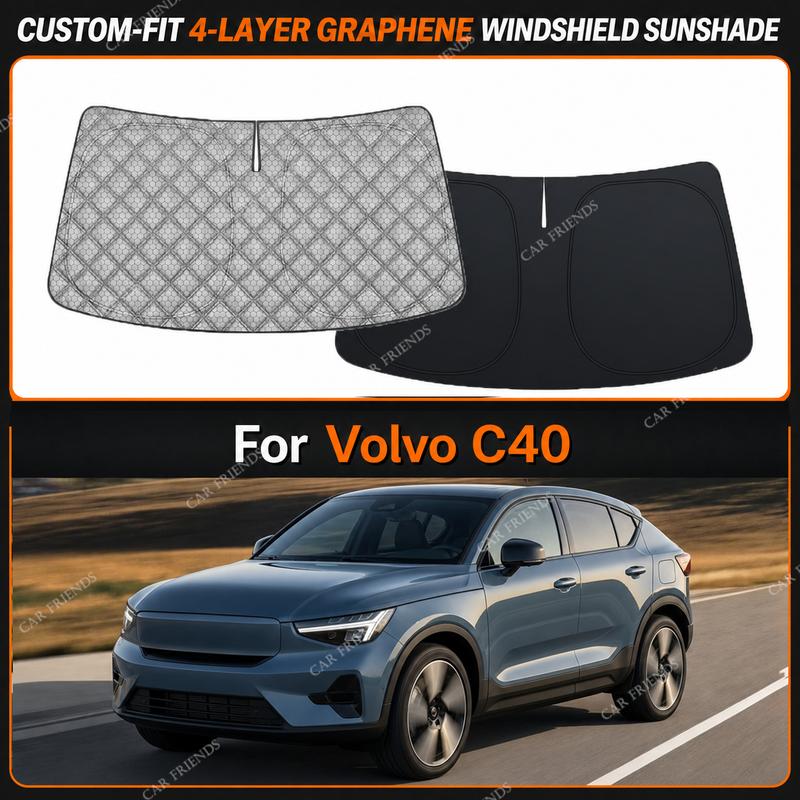 Для Volvo C40 - Подходит 4-слойный графитовый солнцезащитный козырек на лобовое стекло, отражающая серо-серебристая поверхность, помогает уменьшить прямой солнечный свет