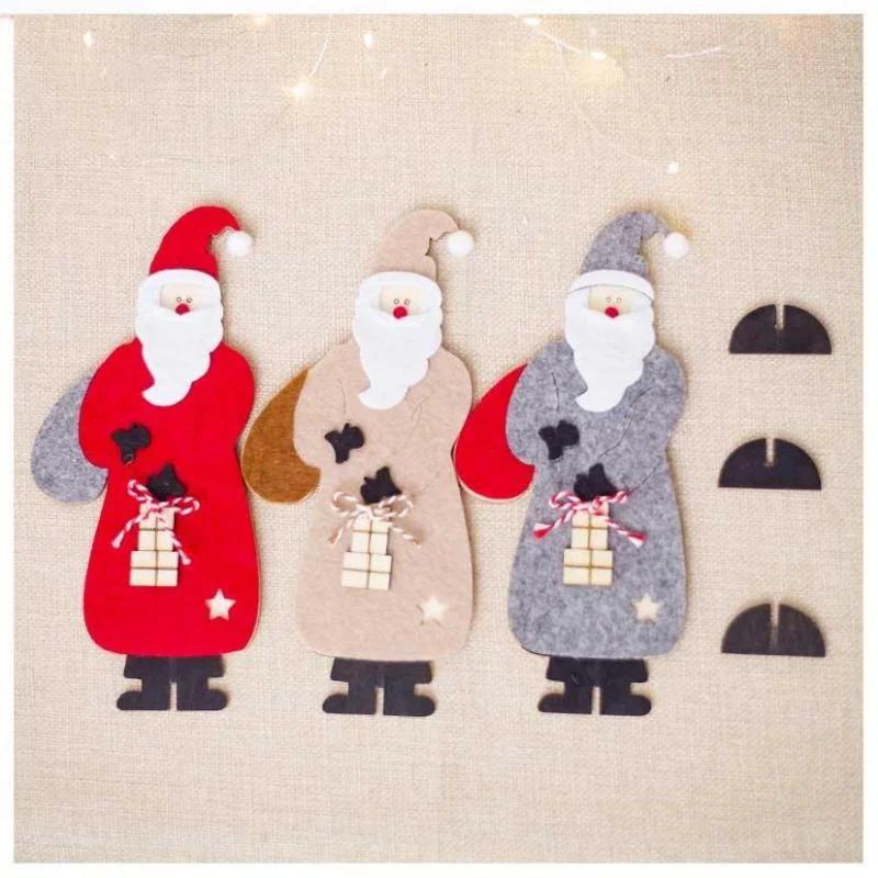 New Year Party Xmas Holiday Gifts DIY Christmas Decorations Wooden Felt Craft Santa Claus Doll Puppet Ornaments