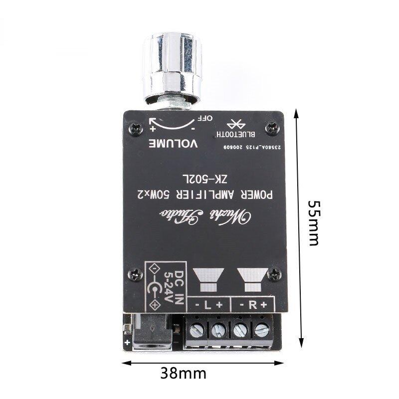 ZK-502L MINI Bluetooth 5.0 DC 5-24V Беспроводной цифровой усилитель мощности стерео 50 Вт x 2 Bluetooth Amplificador