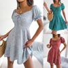 Ins Style Spring And Summer Casual Trumpet Sleeve Drawstring Lace Floral Full Dress