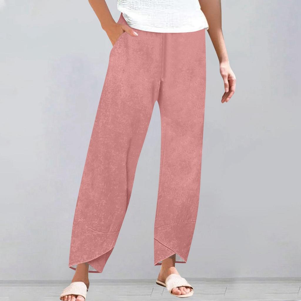 Брюки женские летние повседневные широкие брюки с эластичной резинкой на талии и карманами