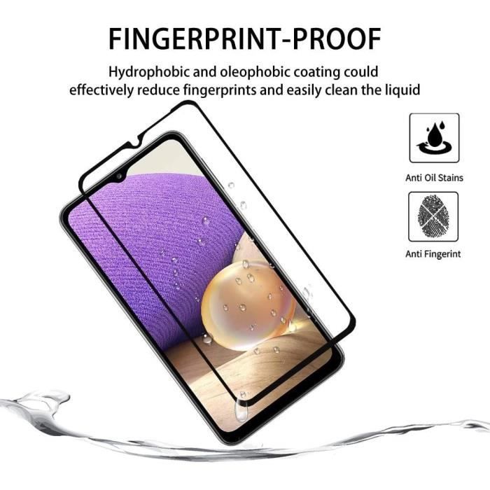 Verre trempé intégral pour Samsung A32 5G (6,4") Pack de 4 Films Noir Installation facile Anti trace