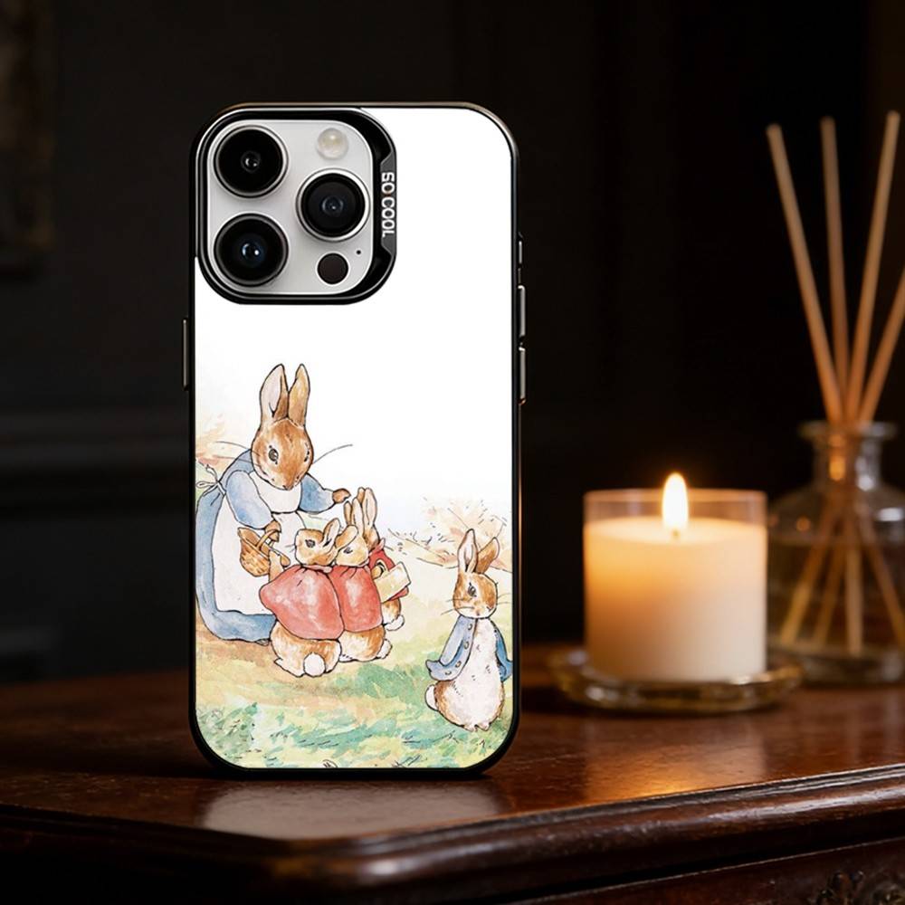 Милый Чехол для Телефона с Кроликом Питером Для iPhone 17,16,15,14,13,12,11,Pro Max,Plus Конфетный Серебристый Чехол