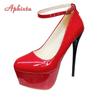 Fashion Aphixta Party Red Black Heel Disco Dance Pumps Women 5.5cm Platform Belt Buckle 16cm Super High Thin Heels Shoes