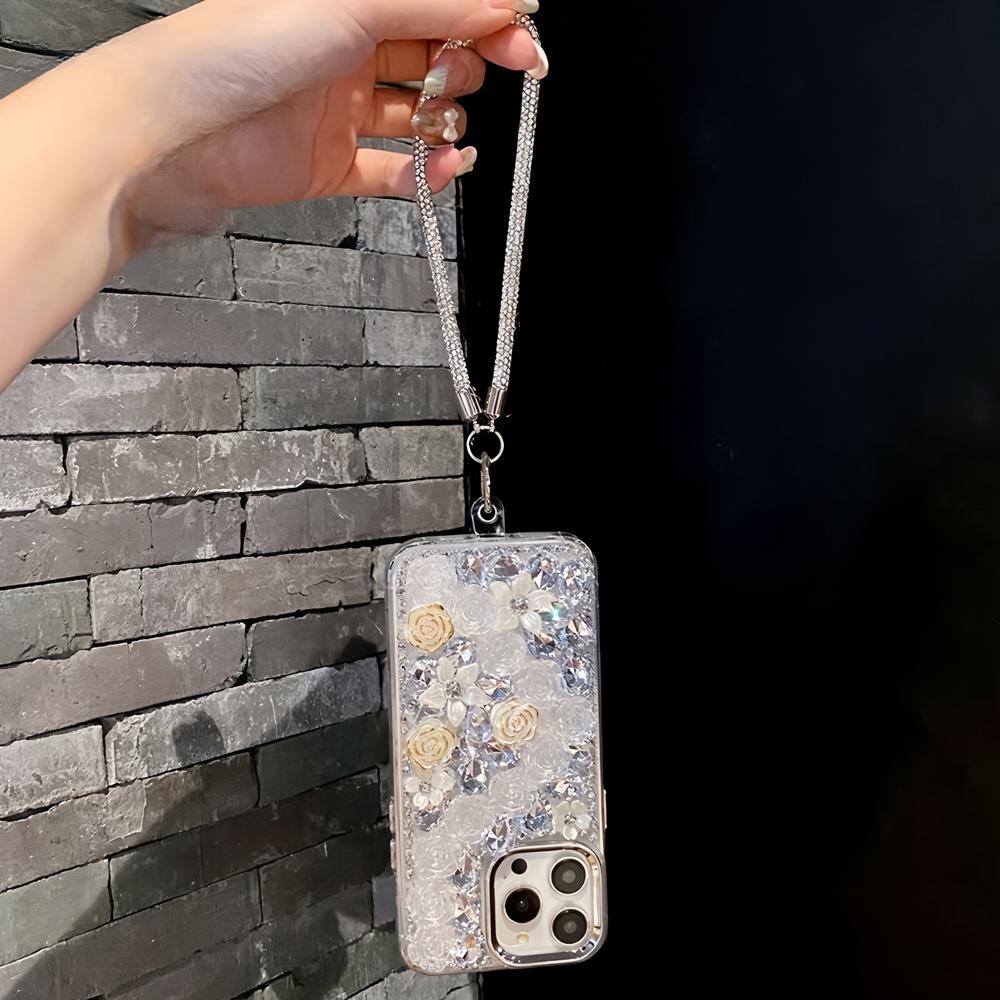 Glitter Crystal Rhinestone Floral Phone Case For Motorola Edge 60 Fusion 50 Neo Ultra Pro 40 Wrist Strap Gift girl