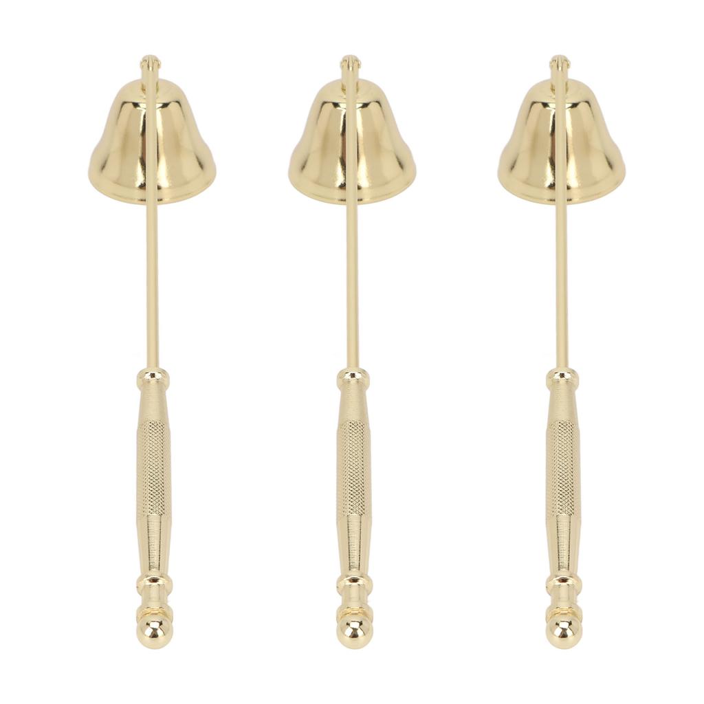 3 шт. Гаситель для свечей, золотистое железное покрытие, в форме колокольчика, длинная ручка, гаситель для свечей, фитиль для свечей