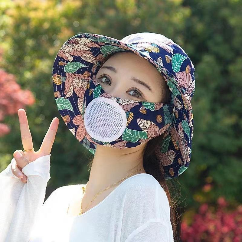 Summer sun hat bucket hat mask integrated hat summer UV protection sun hat outdoor sun protection face hat