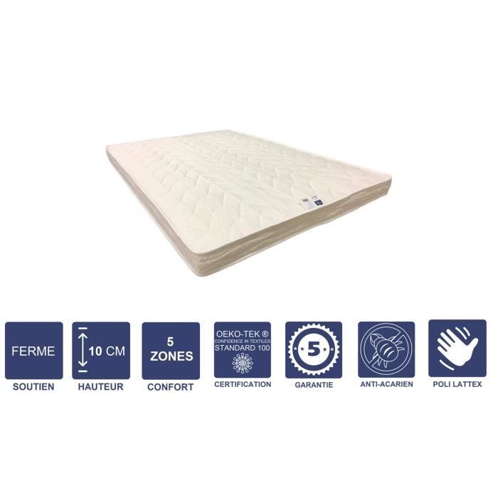 Firm Mattress 130x190 X 10 Cm - 5 Comfort Zones - High Resilience Poly Latex Foam Core - Hypoallergenic