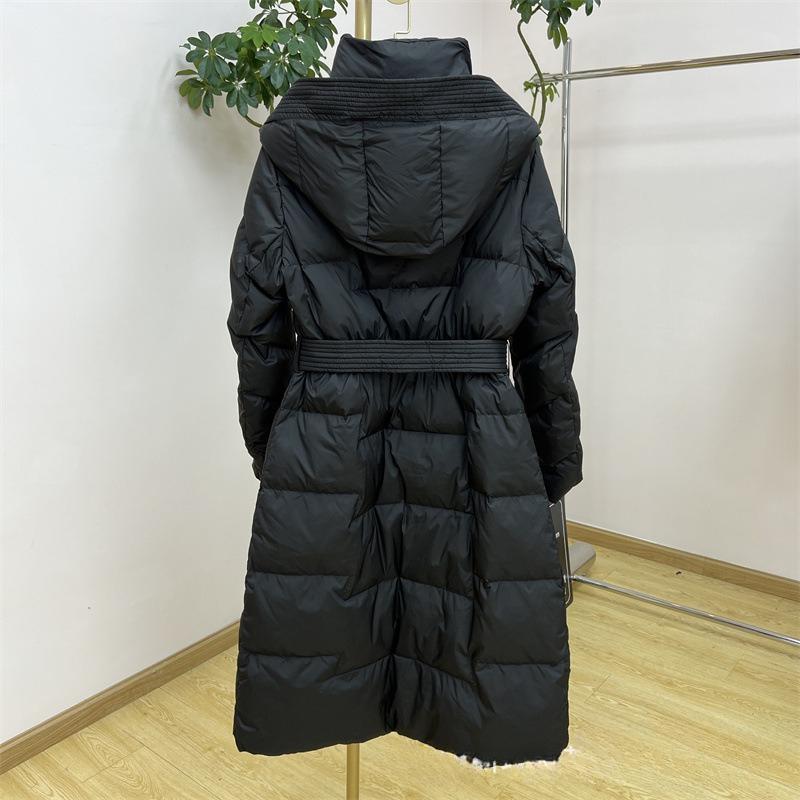 Solid Color Casual Hooded Long Down Coat Knee-length Thickened Slim-fit Slimming Waist Warm Down Coat