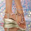 Fashion Gold Silver Rhinestone Flower Wedge Sandals Women Transparent Pvc Platform Sandals Woman Summer Thick Sole Non Slip Beach Shoes