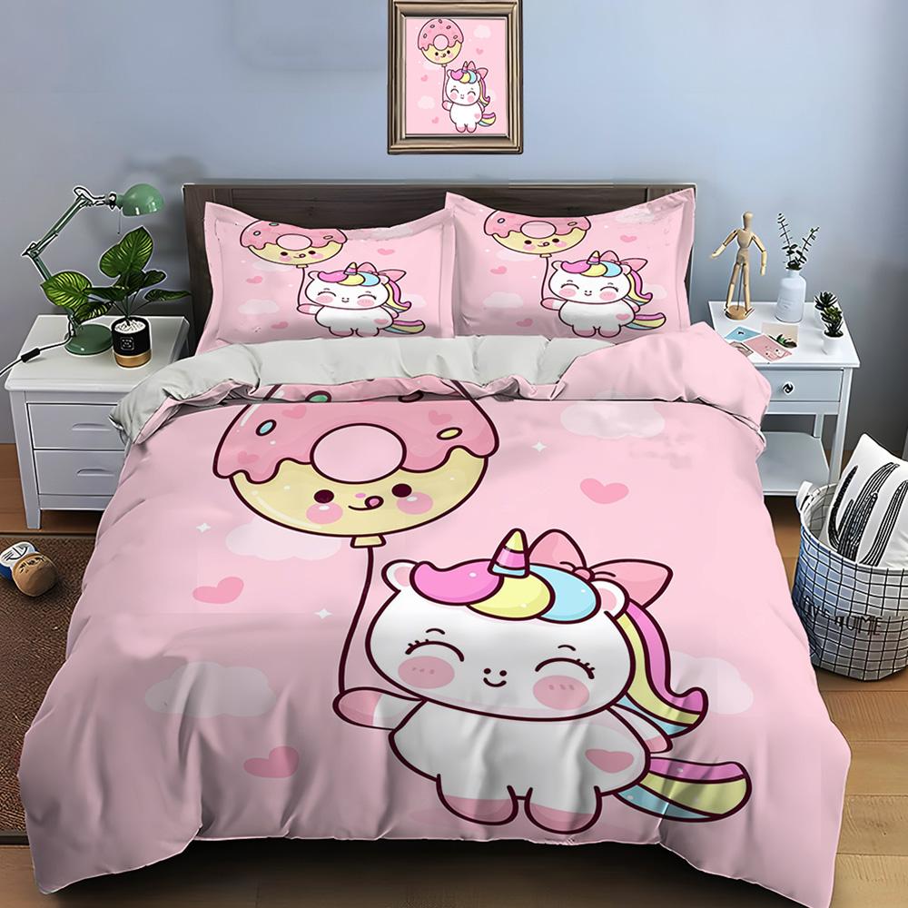 Cute Cartoon Unicorn Print Bedding Set Duvet Cover 1 Duvet Cover 2 Pillowcases Adult And Kids Bedding Set Luxury Holiday Gifts