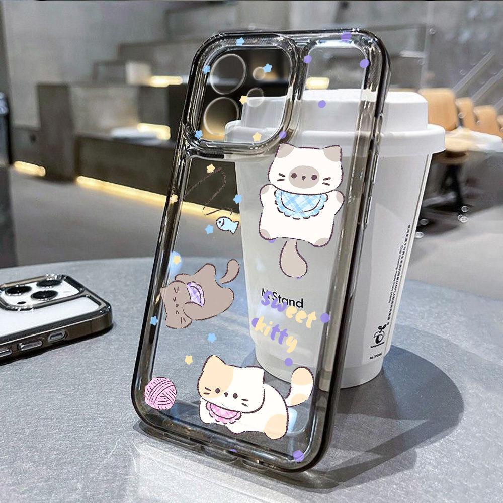 Мультяшный милый кот для iPhone17promax Apple 16 чехол для мобильного телефона 14/13 мелкое отверстие 15 прозрачный
